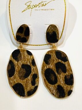 Superstar Leopard Print Brown & Black Dangle Earrings